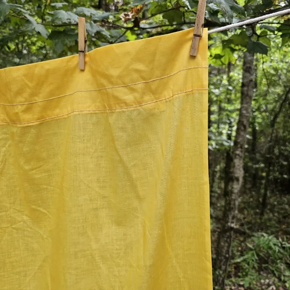 Vintage Bright Orange Yellow Ruffled Curtains Pair 47